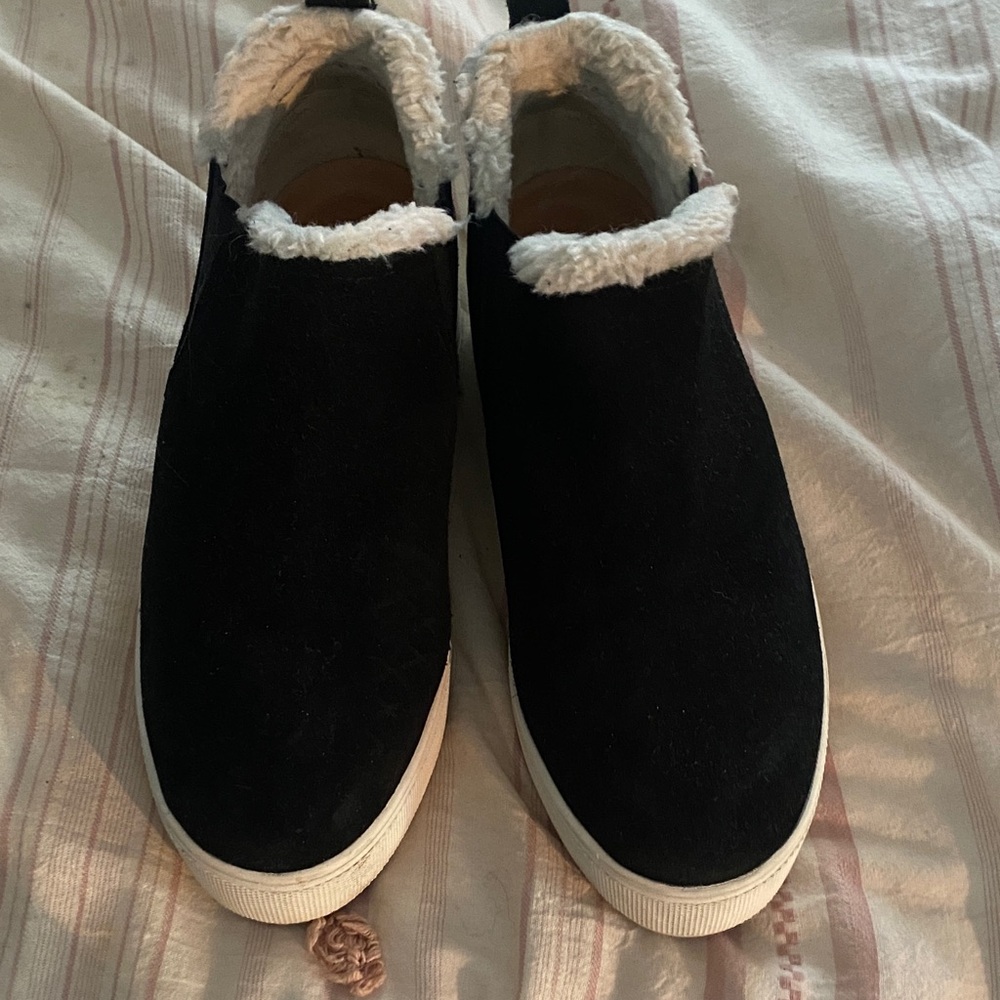 J Slides Slip-On Shoes with White Fur Lining